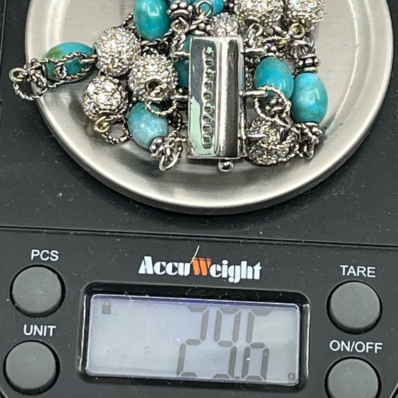 Vintage Joseph Esposito Sterling Silver Turquoise & CZ Bead Bracelet - Picture 16 of 16